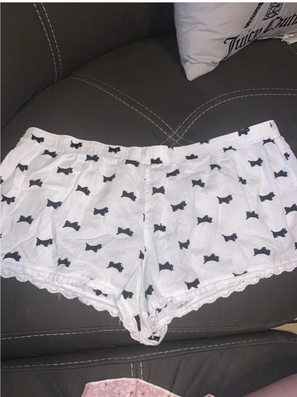PINK Victoria's Secret White Sleep Shorts with Black Dog Print large 💗💗